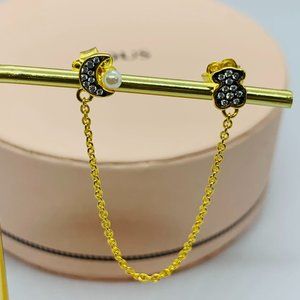 TOUS Nocturne double 1/2 Earring in Silver Vermeil with Diamonds and Pearl